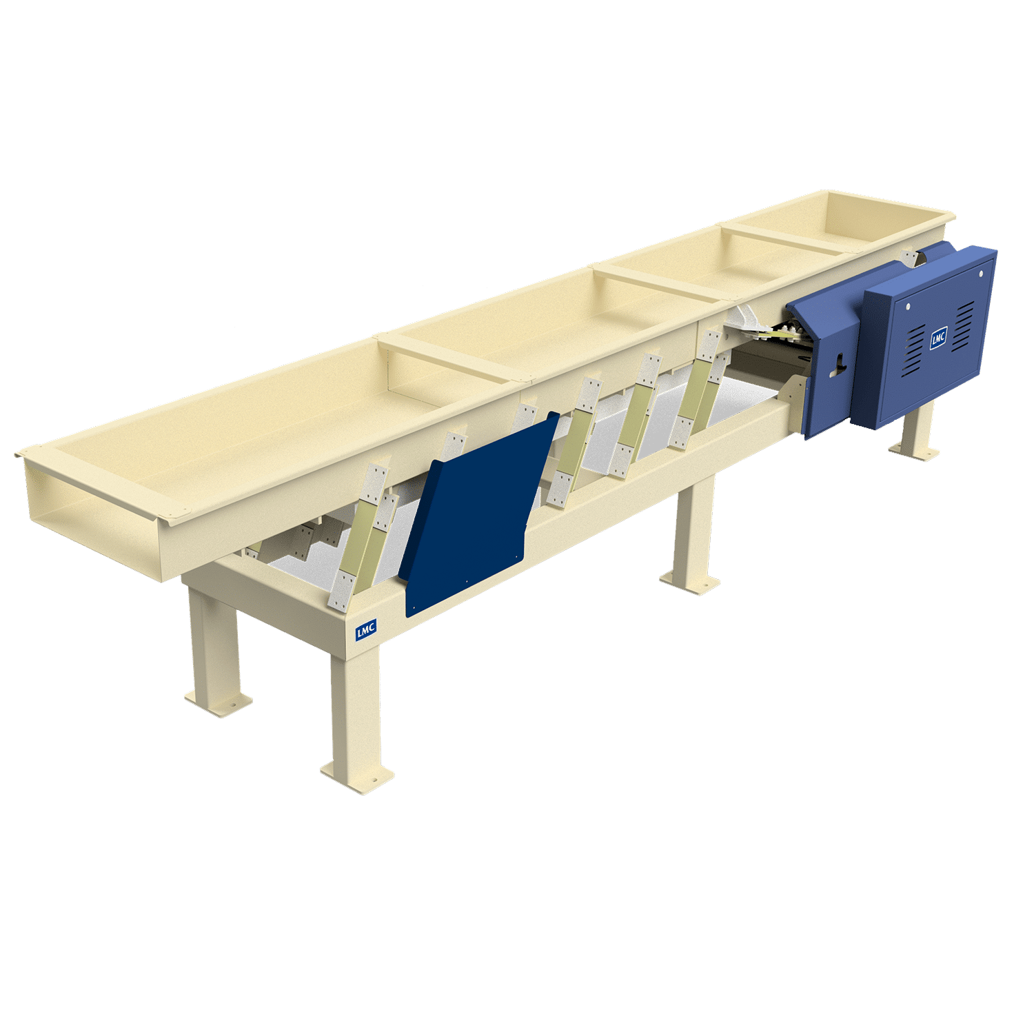 LMC vibratory conveyor — grass and forage seed cleaning equipment for gentle product handling, supplied by Vistasort