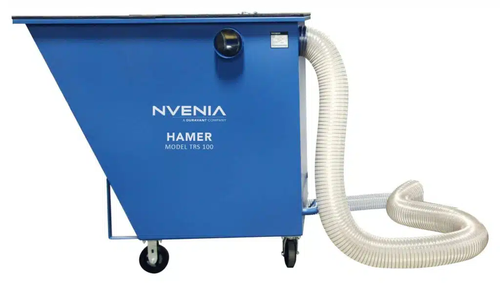 TRS-100 trim removal system — automated thread trim removal for inline bag sewing lines, Vistasort