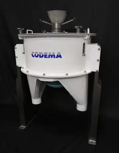 Codema VSH-2096 impact huller with white housing and inlet funnel, supplied by Vistasort