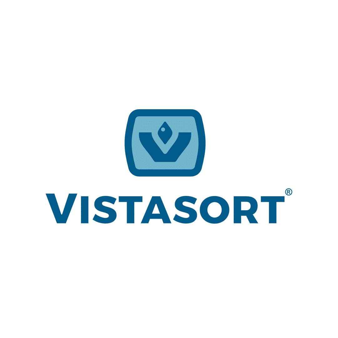 VistaSort company logo – full brand visual identity, blue and white