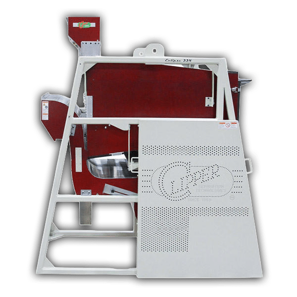 Clipper Eclipse 334 three-screen portable seed and grain cleaner — front view showing three screen decks and air separation system