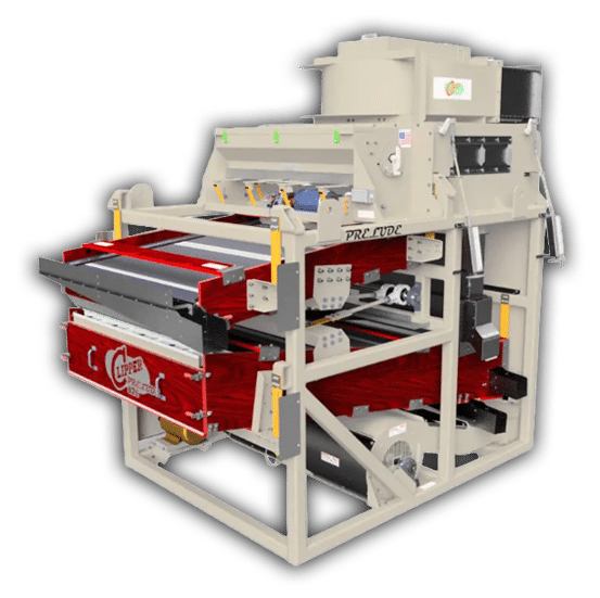 Clipper Prelude 526 single-shoe mid-size air and screen seed cleaner — 54-inch wide screens with reverse-incline fan