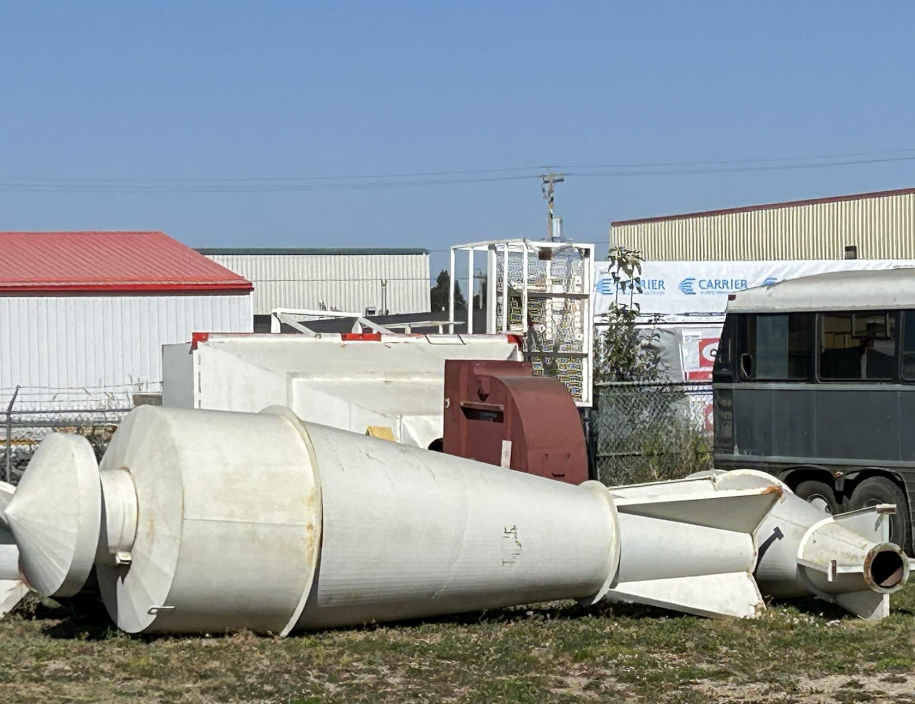 Used 4-foot diameter dust cyclone for grain and seed processing dust collection — available from Vistasort Saskatoon Saskatchewan