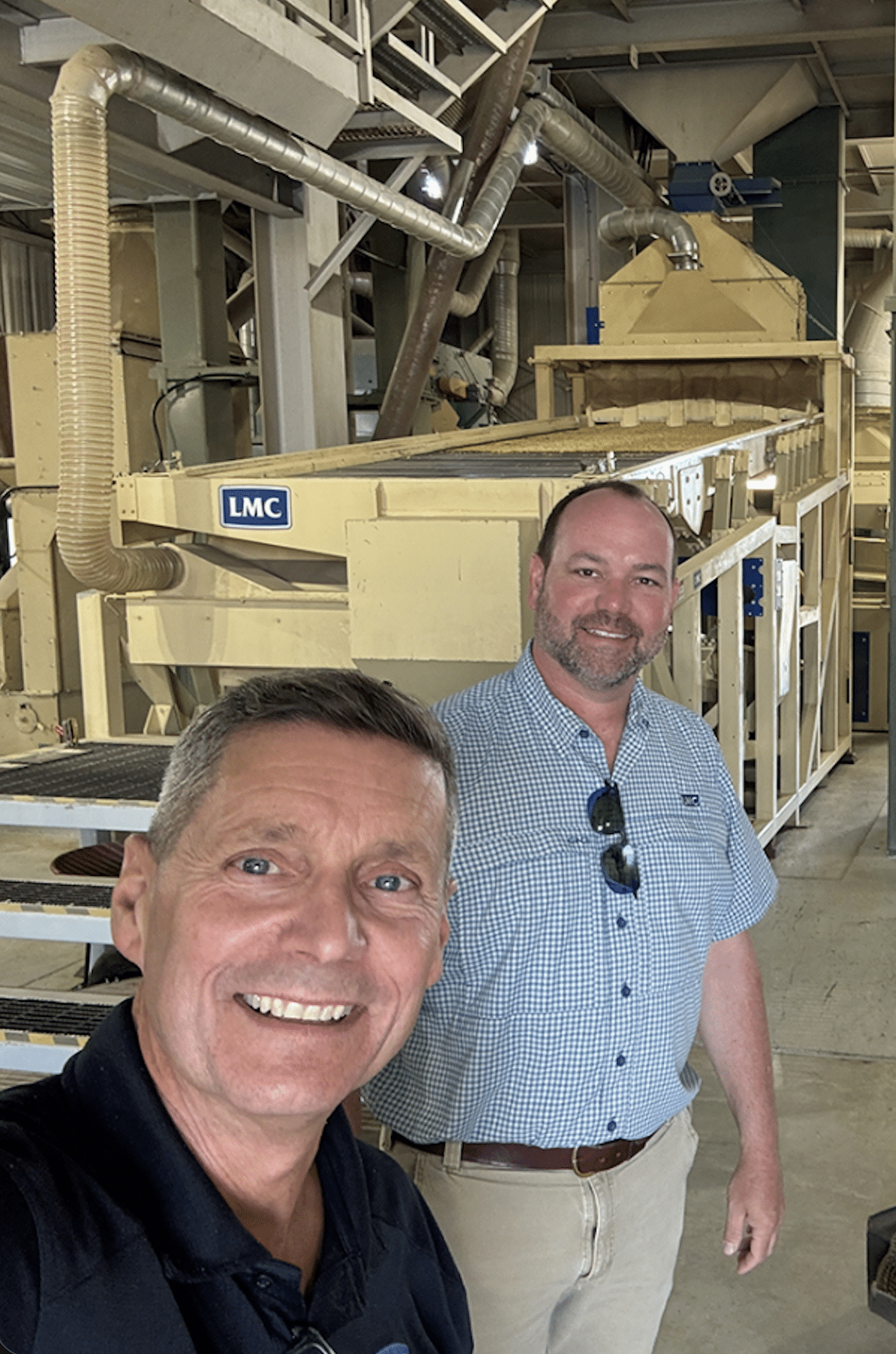 Vistasort — Steven Chivilo with Myles Mosely, Executive VP of LMC Manufacturing, at the Camrose County Seed Cleaning Plant, 2025