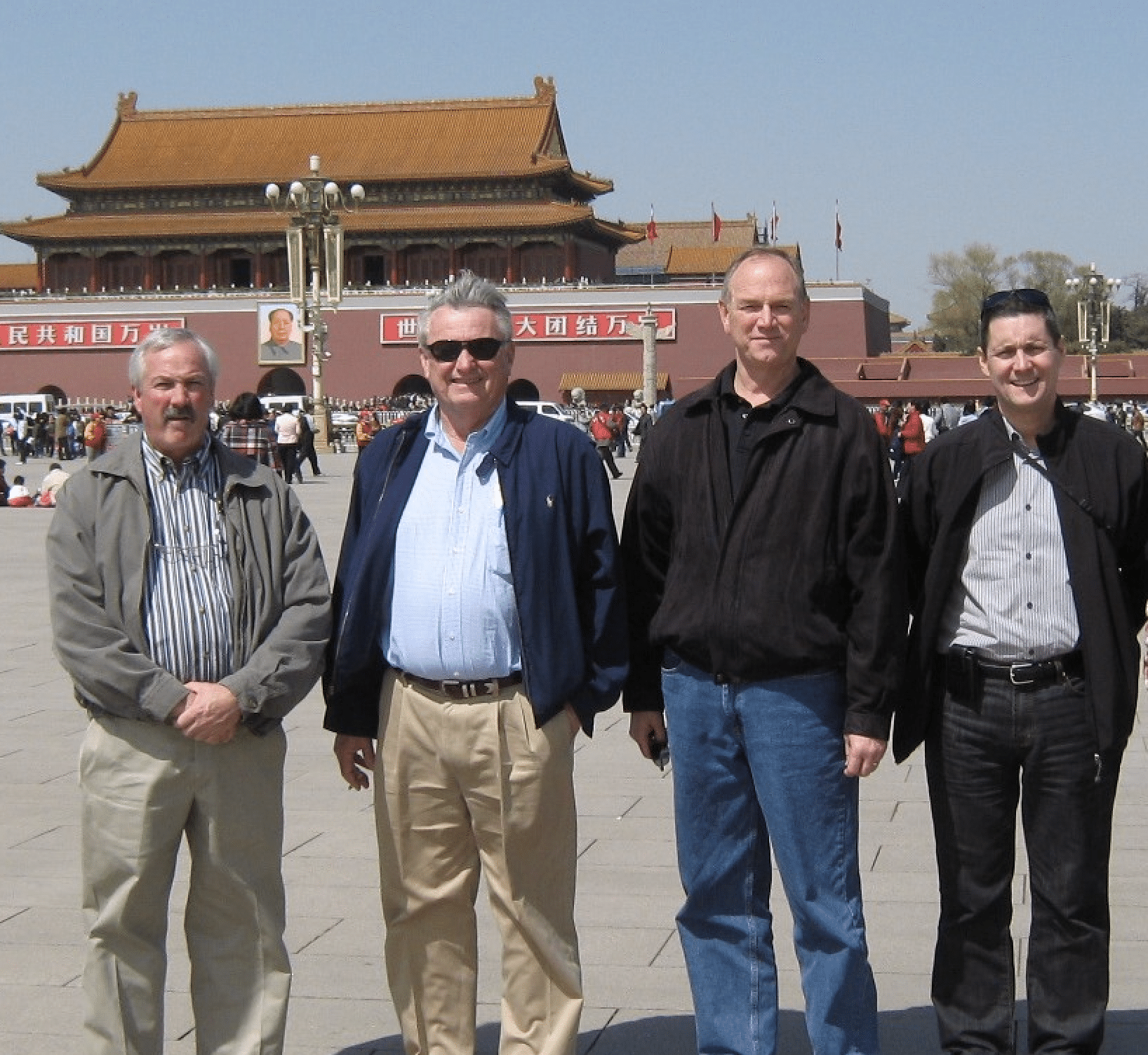 Vistasort — Steven Chivilo with Lewis Carter, Jackie Williams, and Chuck Kovacs of CPM Wolverine Proctor at Tiananmen Square, Beijing, China, 2008