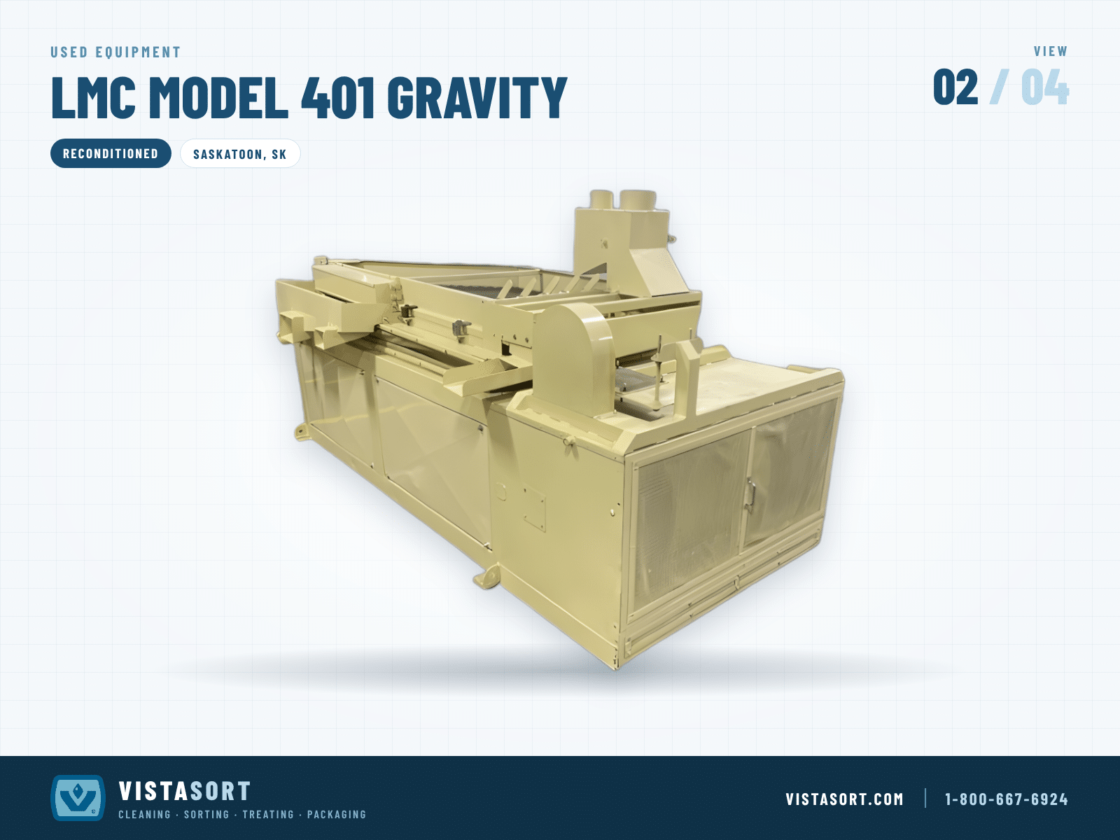 LMC 401 gravity separator, view 2 showing the product infeed and the screened air intake end