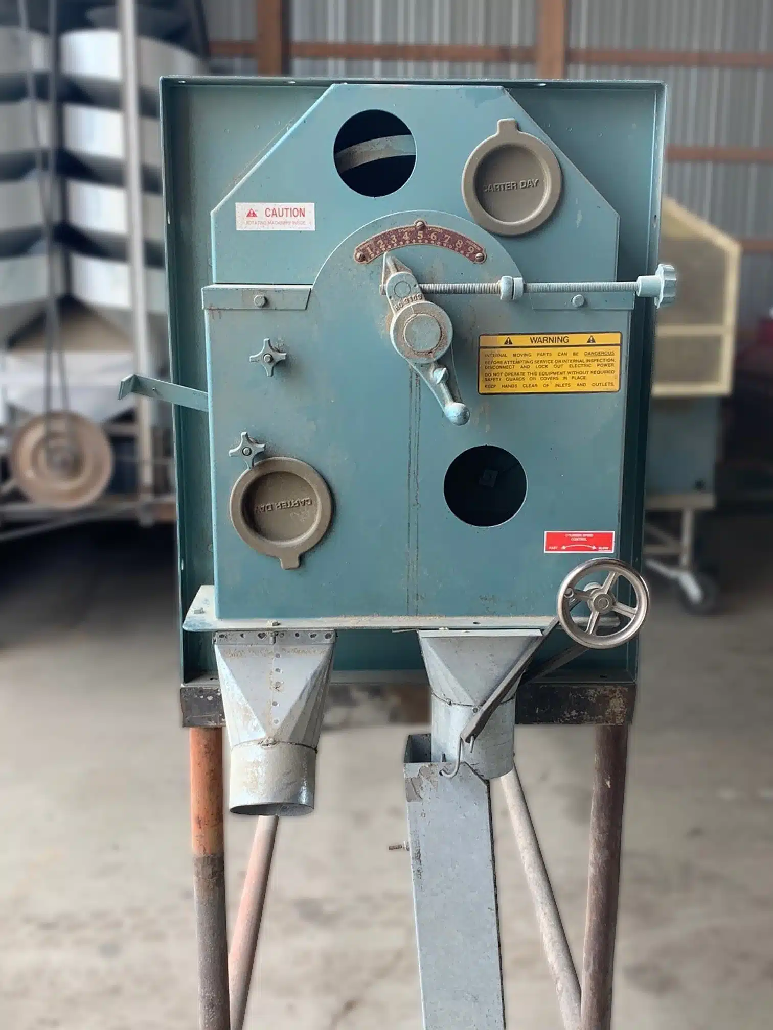 Carter Day Uni-Flow indent separator on a wheeled steel stand, show demo unit available from Vistasort